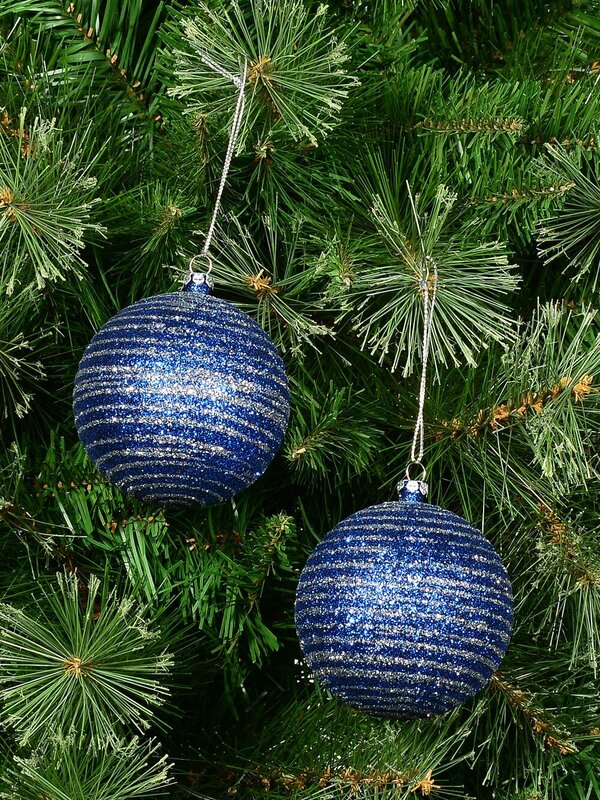 4x Dynamic Blue & Silver Statement Glitter Striped Baubles | 80mm — image 2