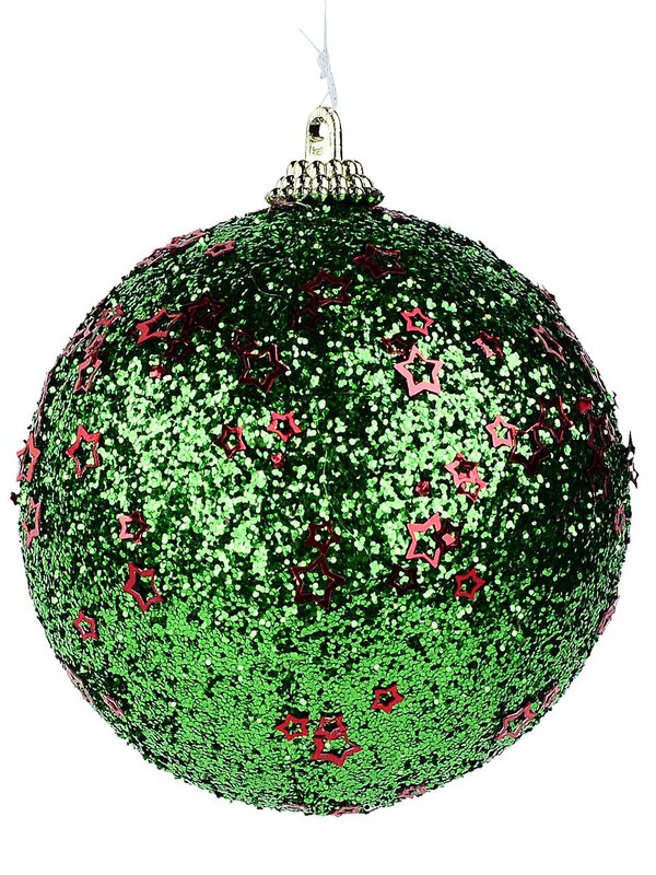 4x Dynamic Green Glitter Statement Red Star Baubles | 80mm — image 3