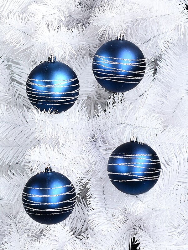4x Dynamic Matte Blue Statement Silver Stripe Baubles | 80mm — image 2