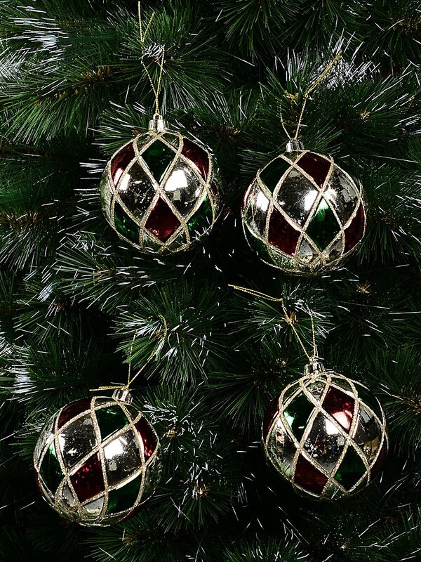 4x Dynamic Red Green & Gold Signature Geometric Glitter Ball Bauble | 10cm — image 2