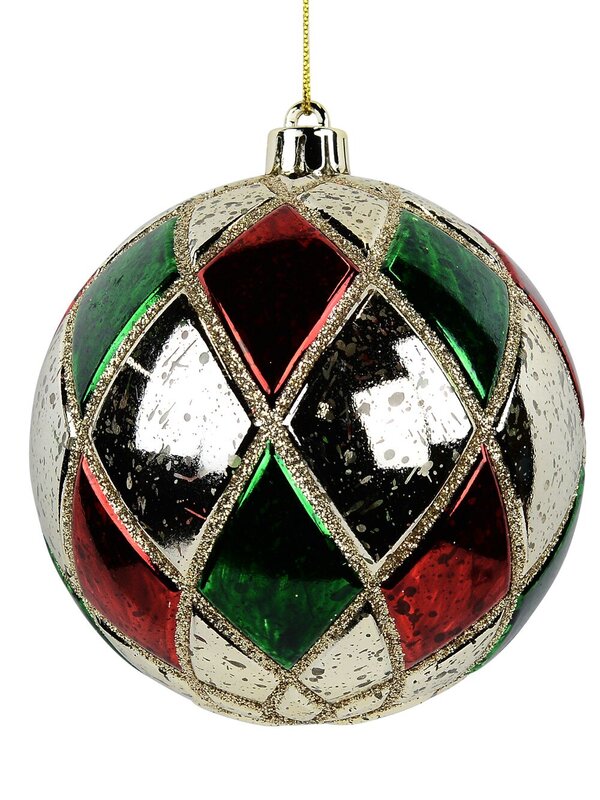 4x Dynamic Red Green & Gold Signature Geometric Glitter Ball Bauble | 10cm — image 3