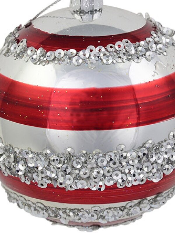 4x Dynamic Red & Silver Statement Striped Sequin Baubles | 80mm — image 3