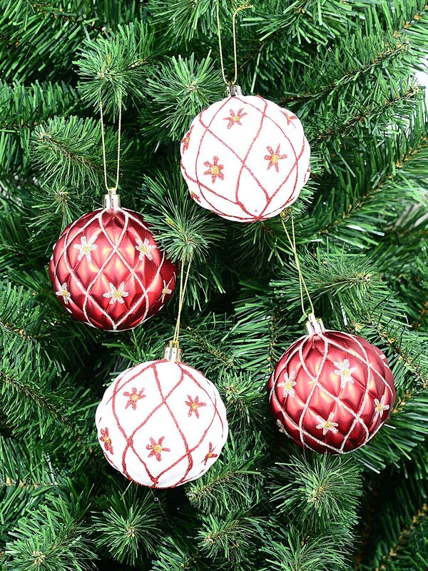 4x Dynamic Red & White Statement Diamond Glitter Baubles | 80mm — image 2