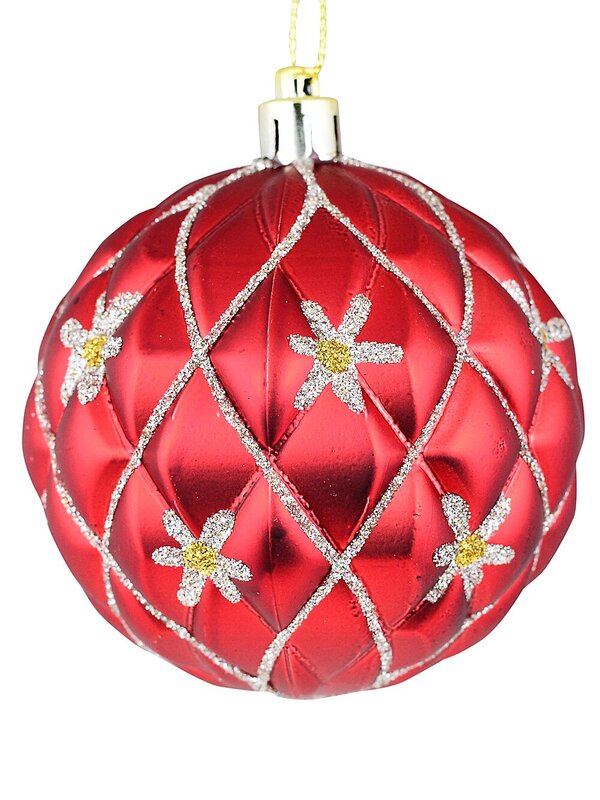 4x Dynamic Red & White Statement Diamond Glitter Baubles | 80mm — image 4
