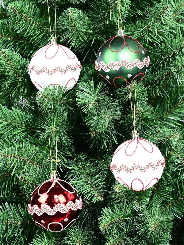 4x Dynamic White Green & Red Statement Lace & Glitter Baubles | 80mm — image 2