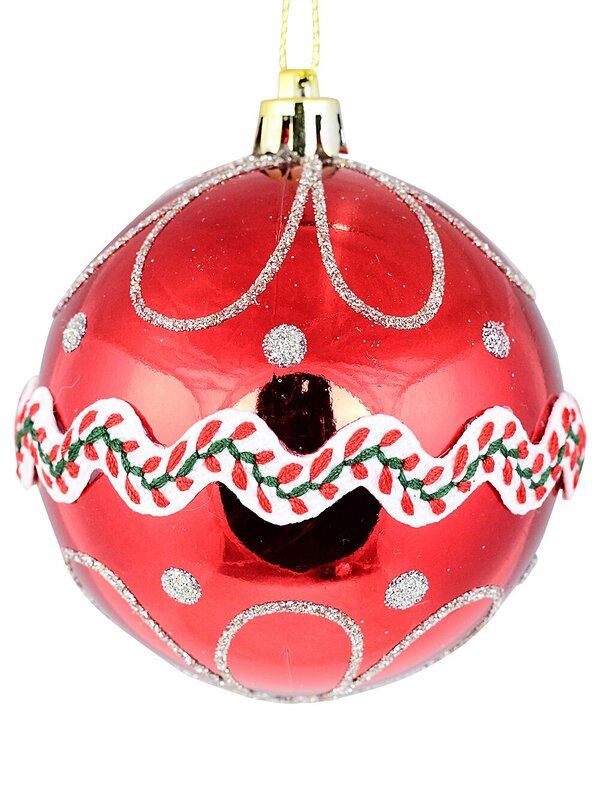 4x Dynamic White Green & Red Statement Lace & Glitter Baubles | 80mm — image 4