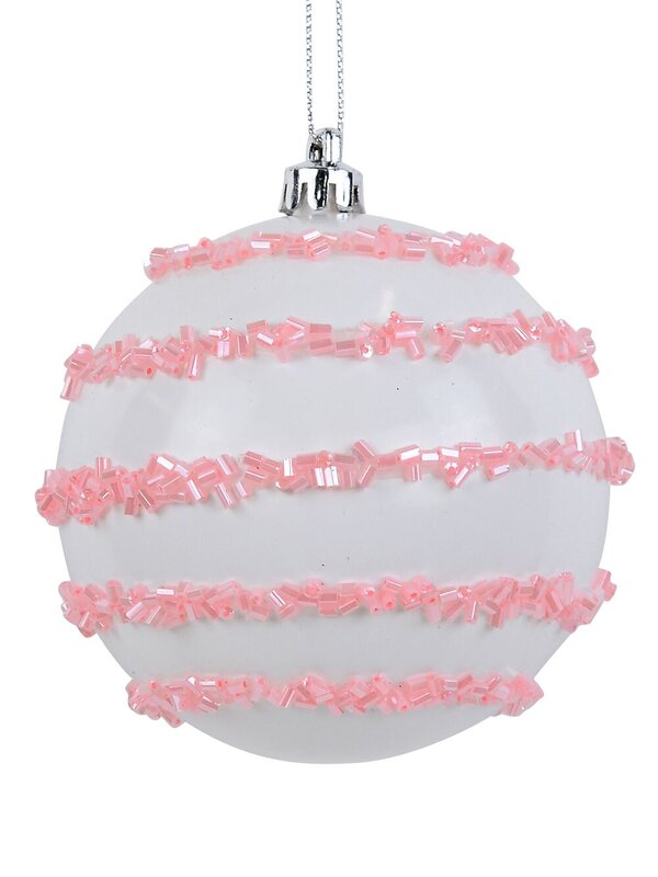 4x Dynamic White & Pink Statement Beaded Stripe Baubles | 80mm — image 3