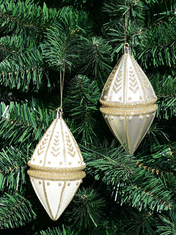 4x Ivory & Silver Lustrous Signature Gold Embellished Finial Drops | 14cm — image 2