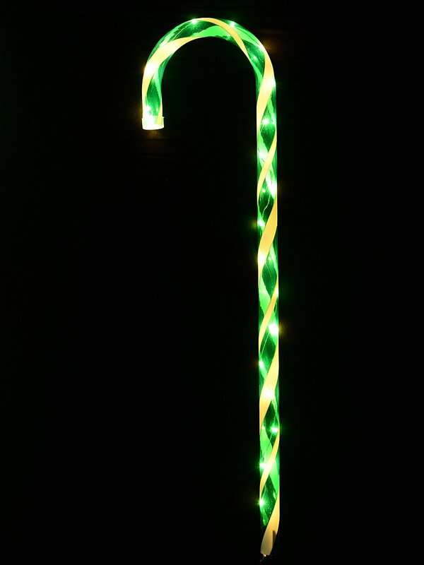 4x LED Christmas Candy Cane Path Lights - Green & White Garden Stakes | 80cm — image 3