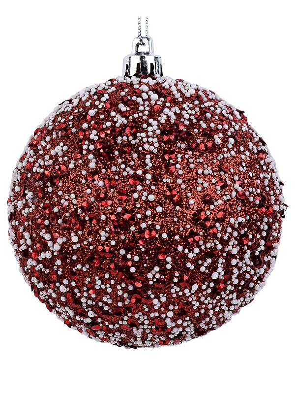 4x Lustrous Red & White Statement Sequin & Beaded Baubles | 80mm — image 3