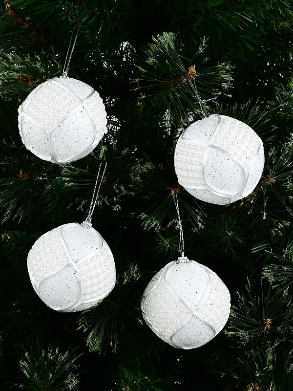 4x Opulent White & Silver Statement Pearl Bead Geometric Baubles | 80mm — image 2