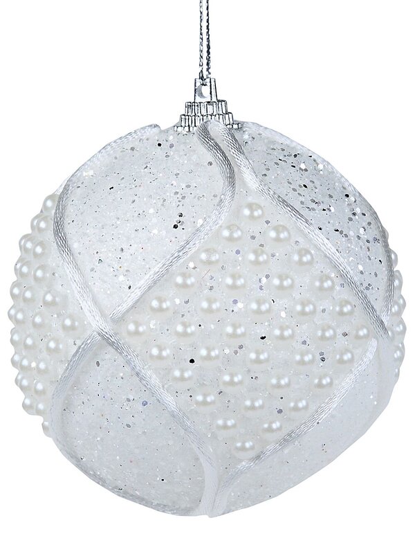4x Opulent White & Silver Statement Pearl Bead Geometric Baubles | 80mm — image 3