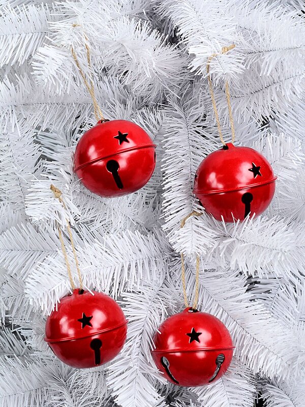 4x Red Glossy Whimsical Statement Tinkling Jingle Baubles | 80mm — image 2
