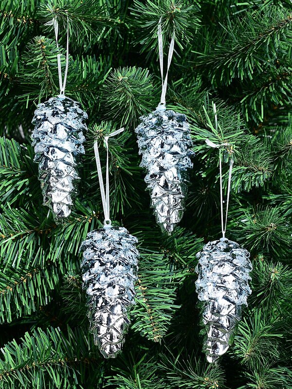 4x Silver Blue Two Tone Whimsical Signature Pinecone Finial Drops | 11cm — image 2