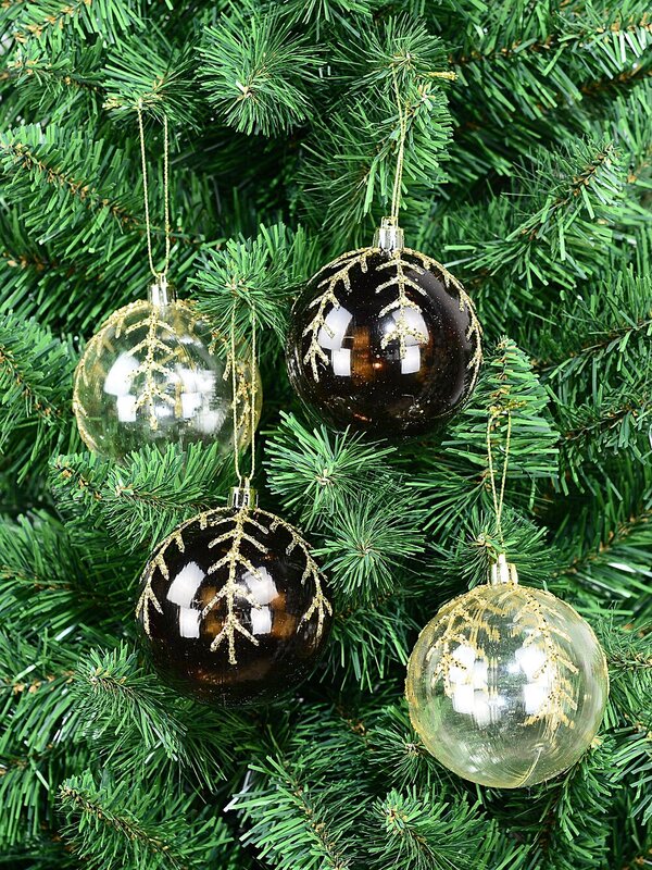 4x Timeless Brown & Clear Statement Gold Snowflake Baubles | 80mm