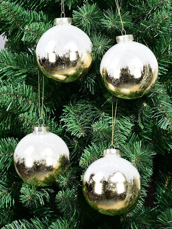 4x Timeless Glossy Gold Signature Glitter Snow Baubles | 10cm — image 5