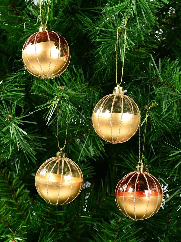 4x Timeless Gold Rose Gold & Clear Statement Glitter Striped Bauble | 80mm — image 2