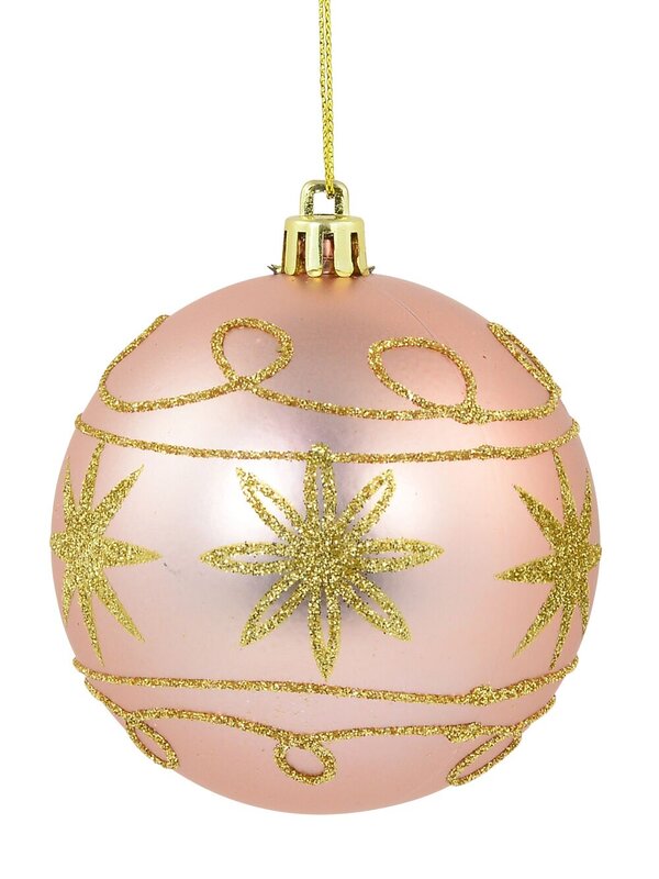 4x Timeless Pink & Gold Statement Glitter Star & Swirl Ball Bauble | 80mm