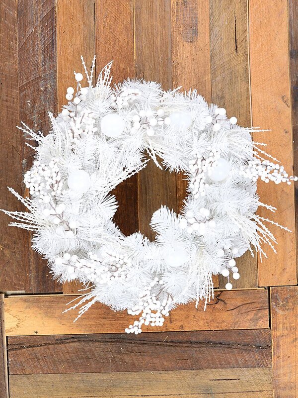 50cm Arctic White Christmas Wreath With Iridescent Berries & Juniper Picks — image 5