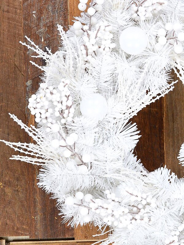 50cm Arctic White Christmas Wreath With Iridescent Berries & Juniper Picks — image 3