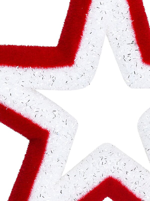 Red & White Flocked Large Hollow Star Tinsel Plaque Ornament | 50cm — image 3
