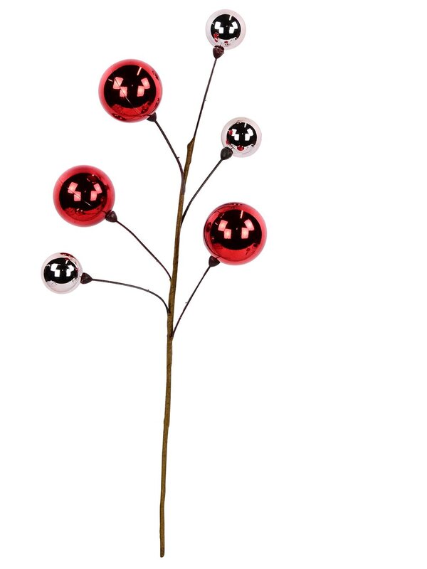 Shiny Red & Pink Bauble Cluster Spray Long Christmas Stem | 50cm — image 3