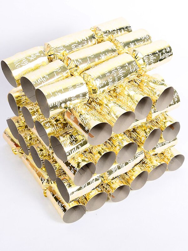 50x 30cm Shiny Gold With White Christmas Text & Snowflakes Cracker Bon Bons — image 2