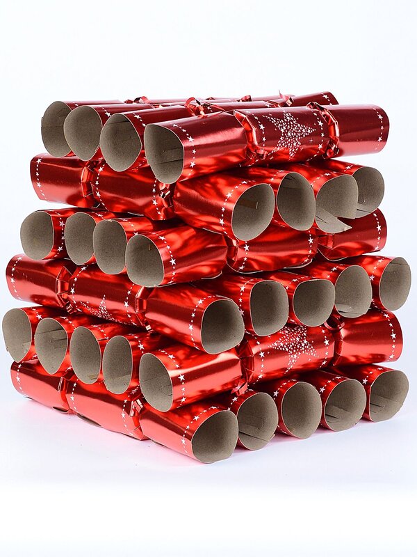 50x 30cm White Christmas Stars Pattern On Shiny Red Cracker Bon Bons — image 2