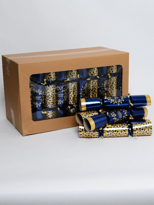 50x Blue & Gold Christmas Wishes Vine & Wreath Bon Bons (Crackers) | 30cm — image 2