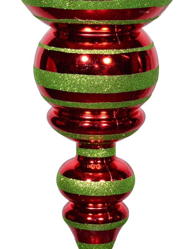 Apple Red & Lime Green Glitter Striped Large Display Ellipsoid Finial | 52cm — image 3