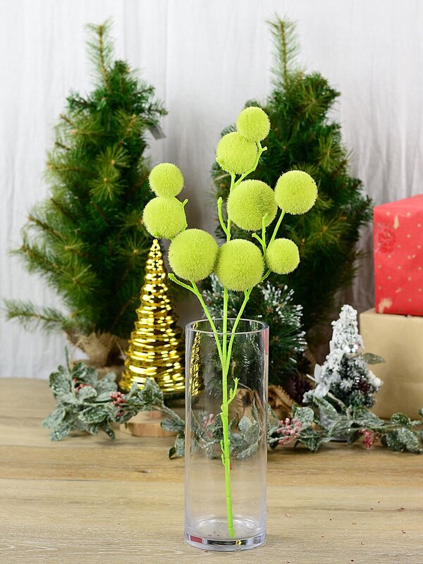 Light Lime Green Flocked Ball Bauble Christmas Stem | 52cm — image 2