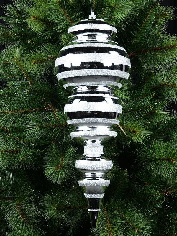 Metallic Silver Glitter Striped Large Display Ellipsoid Finial | 52cm — image 5