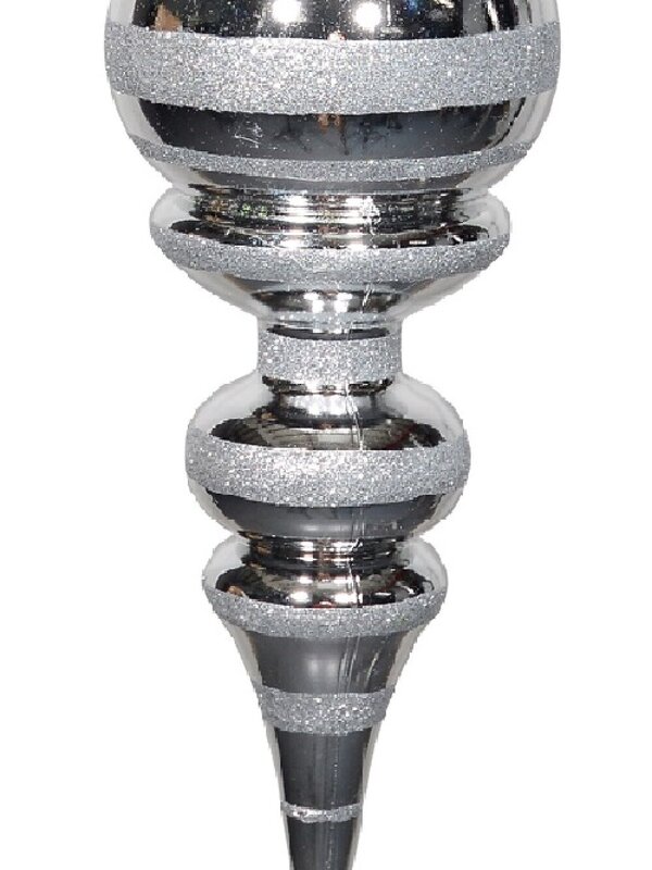Metallic Silver Glitter Striped Large Display Ellipsoid Finial | 52cm — image 3