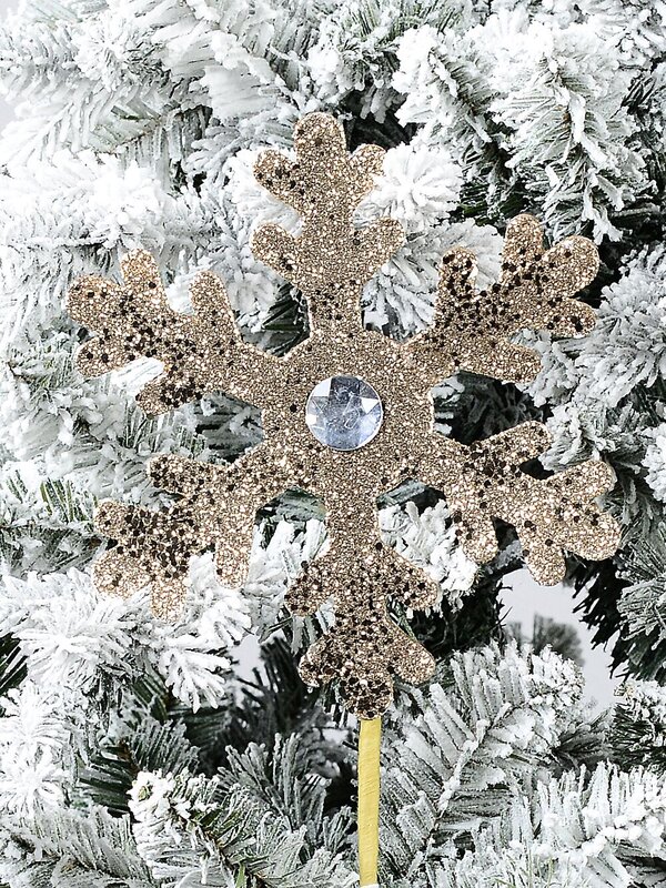 Shiny Champagne Snowflake With Diamante Long Christmas Stem | 52cm — image 2