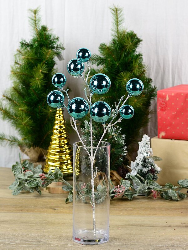 Shiny Turquoise Bauble Spray Long Christmas Stem | 52cm — image 2