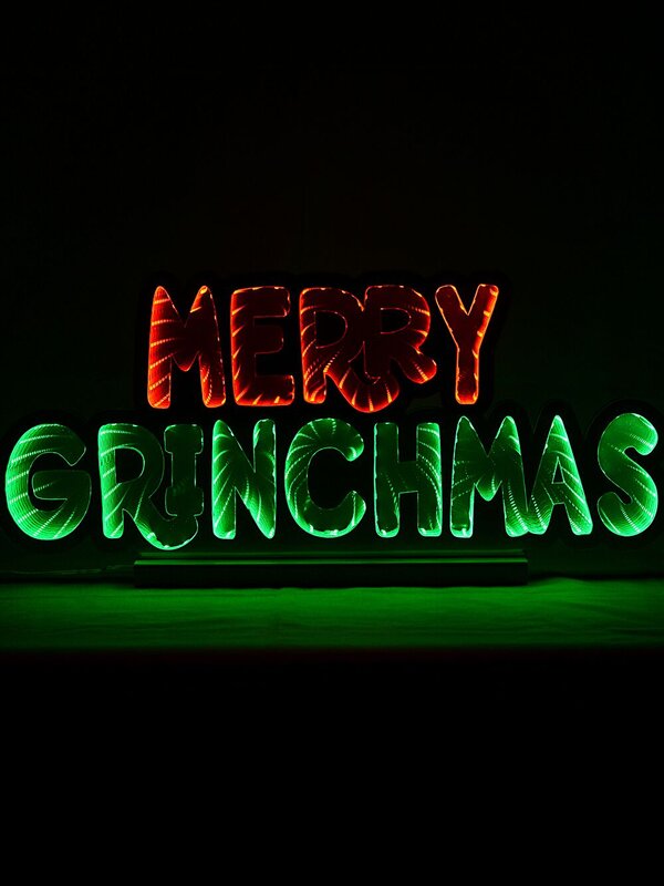 53cm Merry Grinchmas Infinity Mirror With Red & Green LED Light Display — image 5