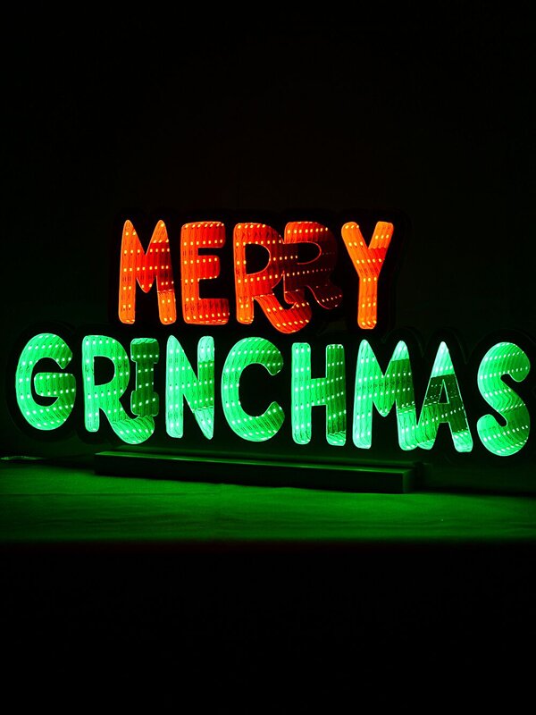 53cm Merry Grinchmas Infinity Mirror With Red & Green LED Light Display — image 3
