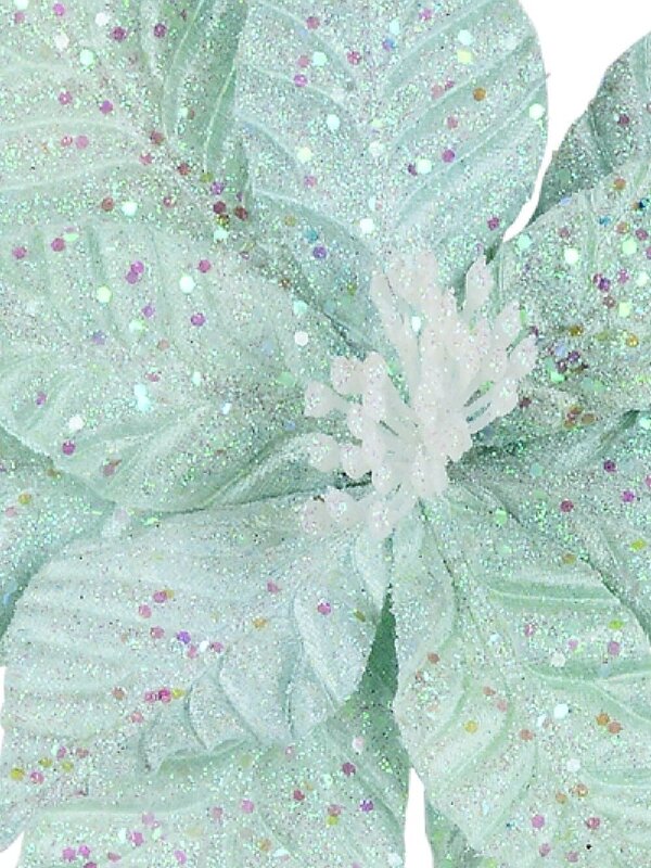 Fairy Floss Turquoise Poinsettia With Sequins Long Christmas Stem | 55cm — image 4