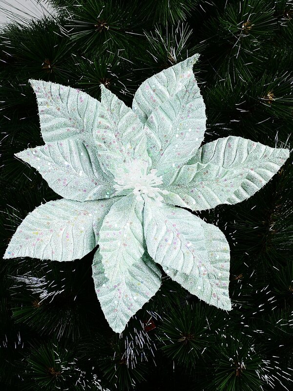 Fairy Floss Turquoise Poinsettia With Sequins Long Christmas Stem | 55cm — image 2
