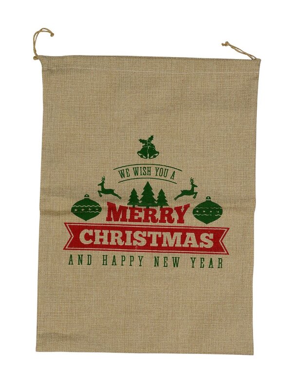 55cm Jute We Wish You A Merry Christmas & Happy New Year Santa Sack — image 2
