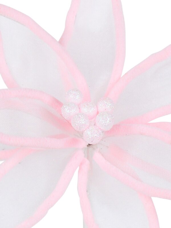 55cm Organza Petal Fairy Floss Pink Poinsettia Long Christmas Stem — image 4