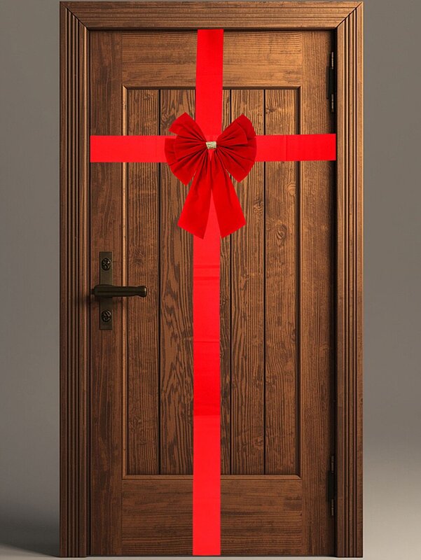 Red Felt Whimsical Monumental Front Door Bow & Ribbon | 55cm — image 2