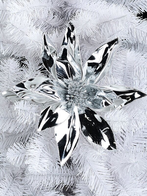 Silver Patent High Shine Poinsettia Long Christmas Stem | 55cm — image 2