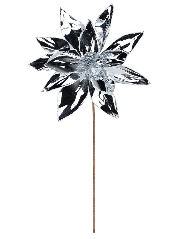 Silver Patent High Shine Poinsettia Long Christmas Stem | 55cm — image 3