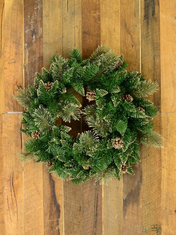 56cm Balsam Fir & Pine Wreath With 132 Gold Glittered Tips & Pine Cones — image 2