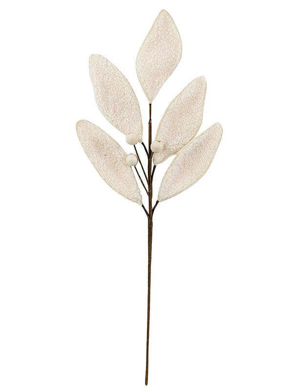 Cream Natural Wool Magnolia Leaf & Berry Spray Long Christmas Stem | 58cm — image 4