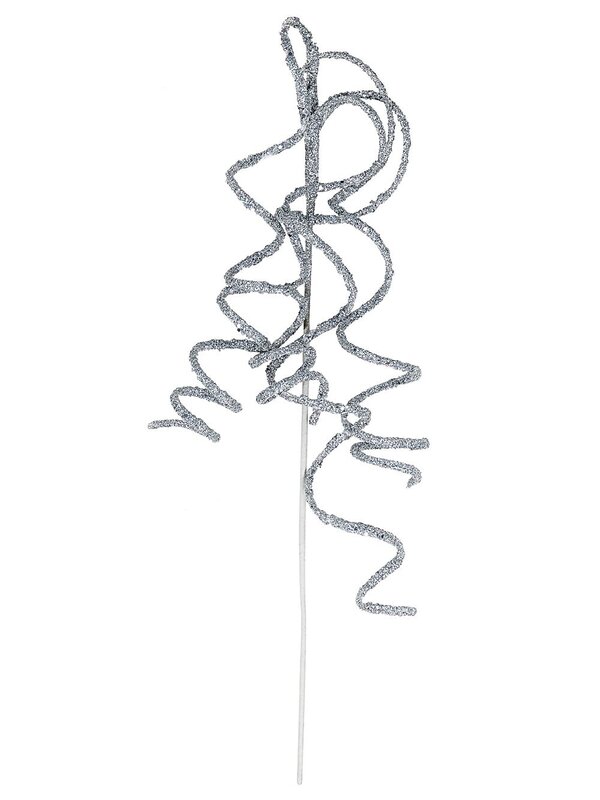Silver Glitter Curly Weeping Willow Branch Long Christmas Stem | 58cm — image 3