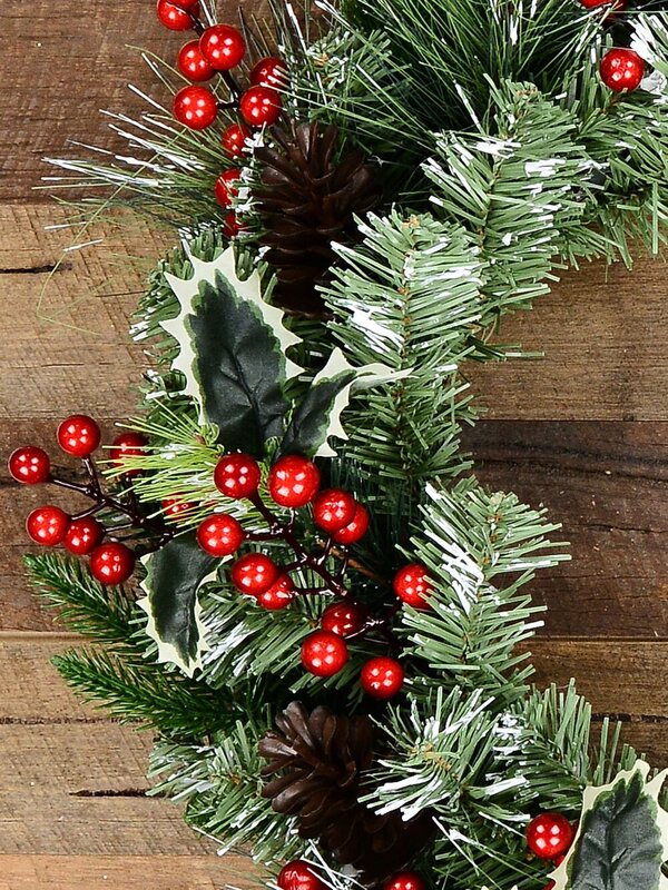 58cm Snowy Forest Christmas Wreath With Mixed Pine Spruce & Holly — image 3