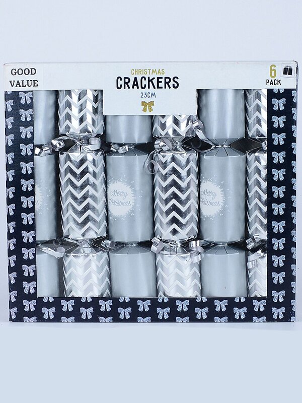 6 x 23cm Silver & Grey With Merry Christmas & Zig Zag Pattern Small Bon Bons — image 2