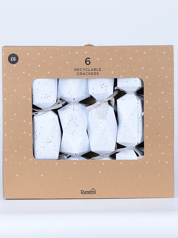 6 x 32cm White With Silver Stars Rectangular Prism Christmas Cracker Bon Bons — image 2